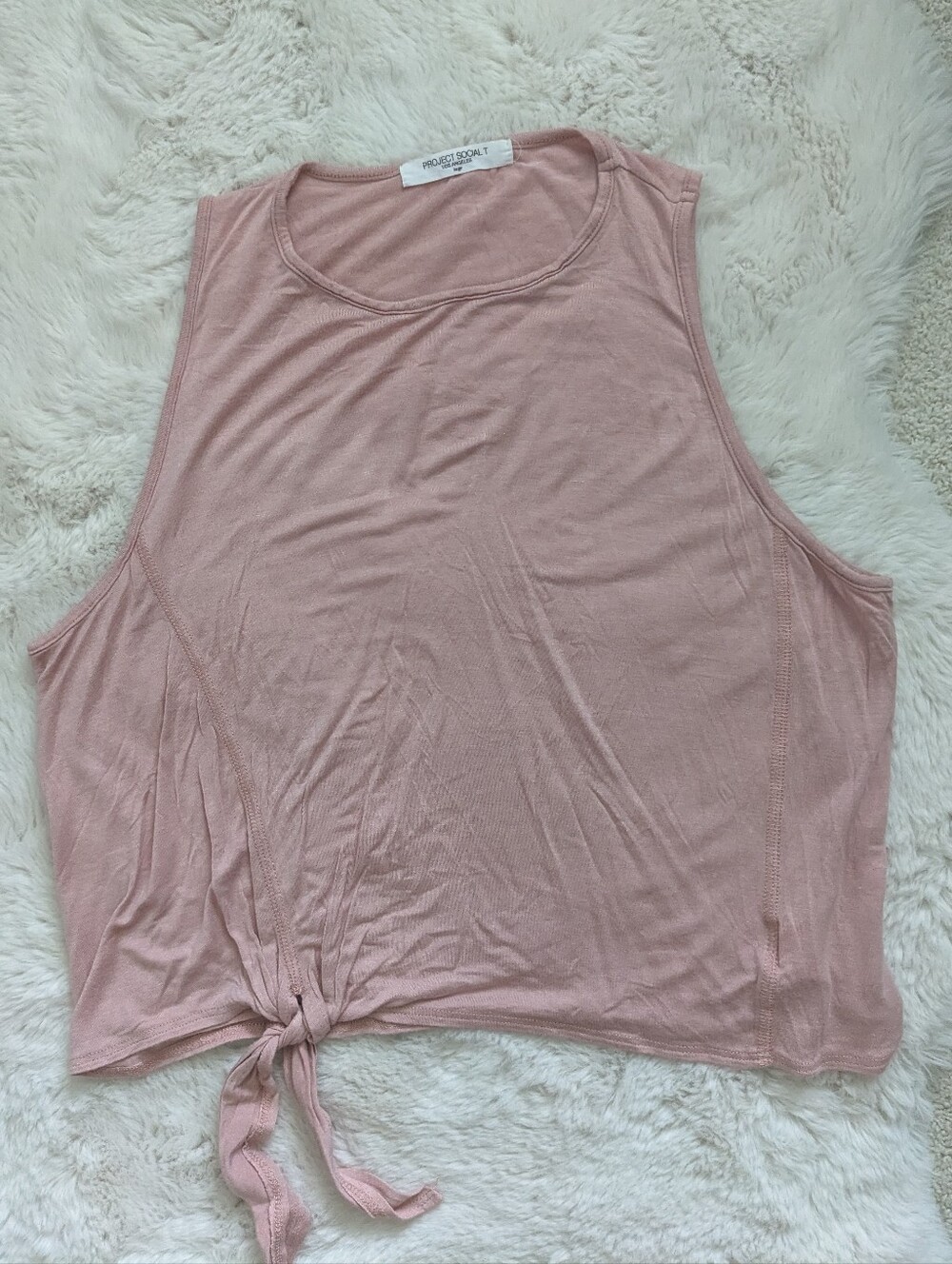 Project Social T Blush Pink Tie Front Sleeveless Tank Top Large USA